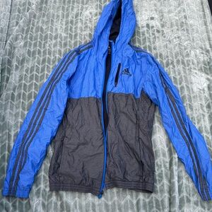 Adidas Blue and Gray Windbreaker with Hood